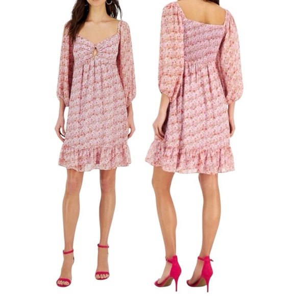 TAYLOR Floral Pink Dress with Ruffle Hem Size 4 - Picture 1 of 16